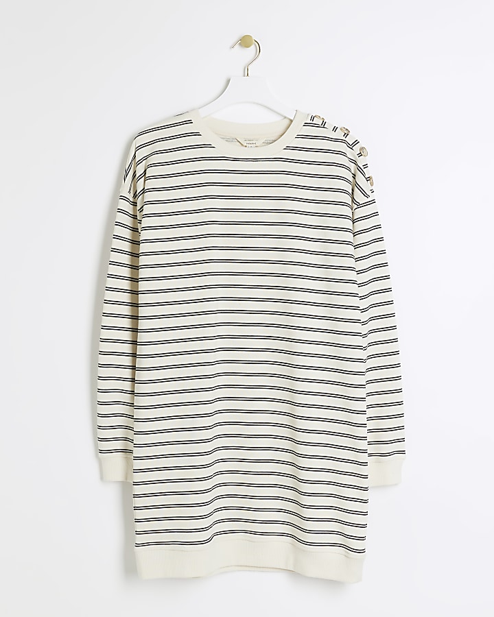 Cream stripe sweatshirt mini dress