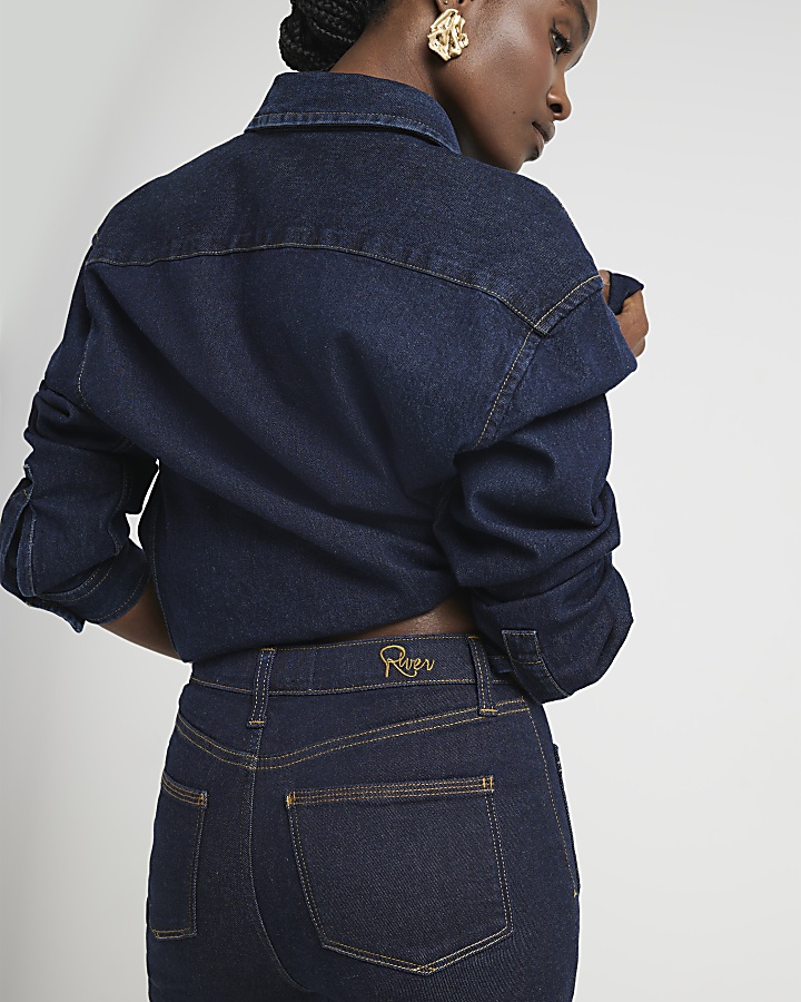 Blue front pocket flared jeans