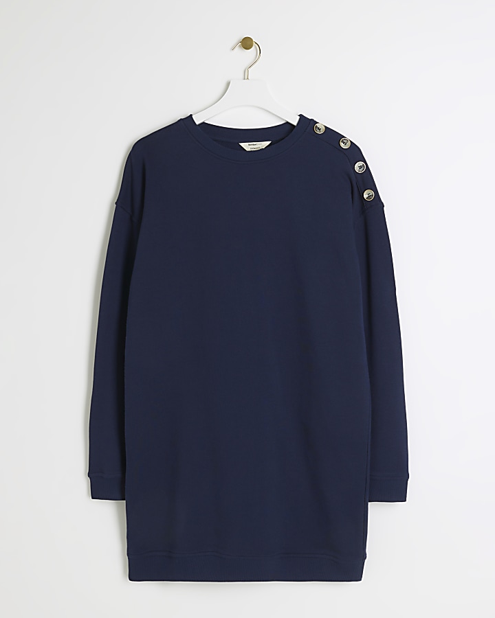 Navy button detail sweatshirt mini dress