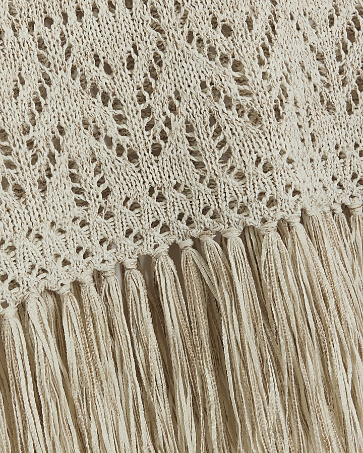 Cream Crochet Fringe Hem Top River Island