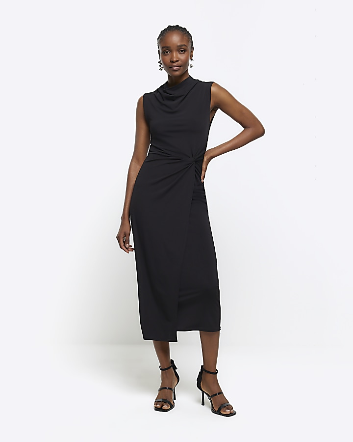 Black cowl tank midi dress | River Island