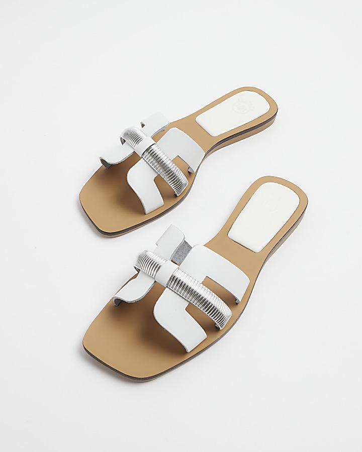 White Wide Fit Leather flat Sandals