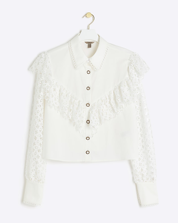 White frill cut out sleeve shirt