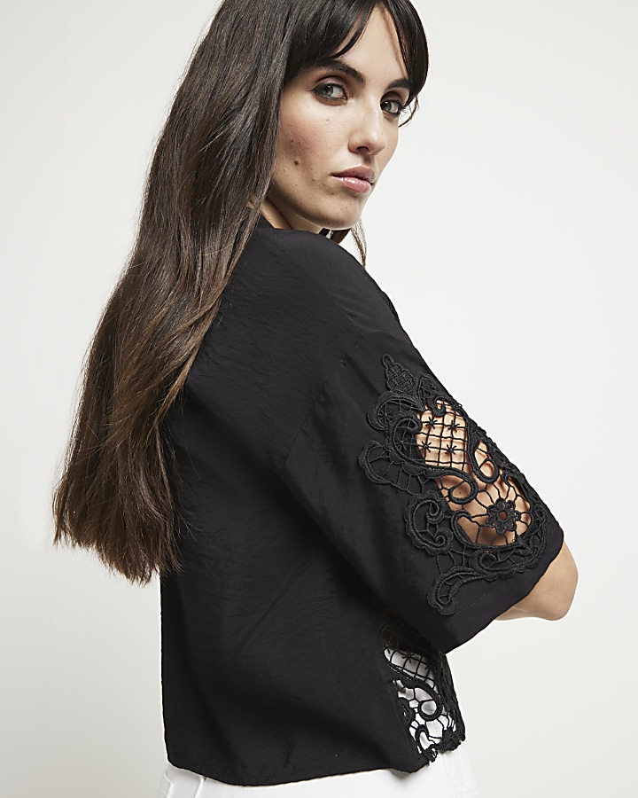 Black lace button up shirt River Island