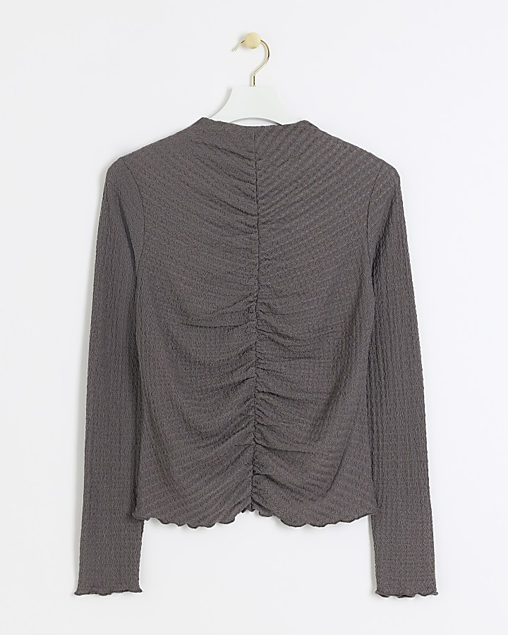 Grey ruched long sleeve top