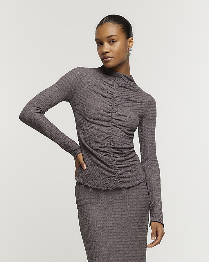 Grey ruched long sleeve top
