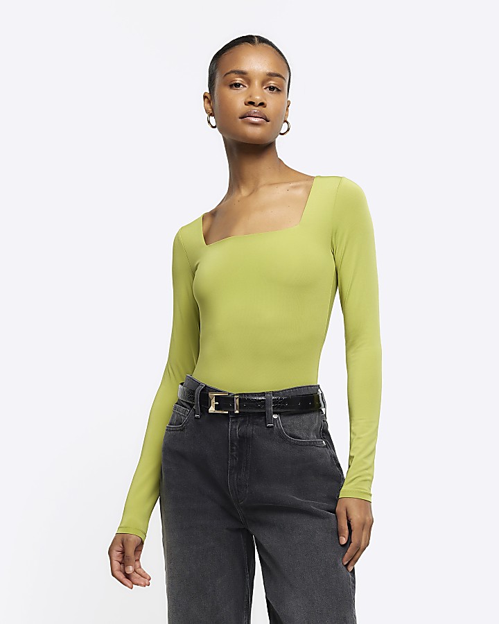Green Long Sleeve Bodysuits for Women