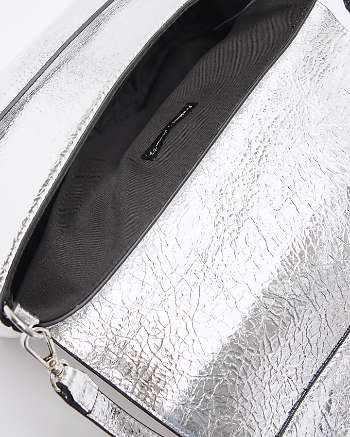 Silver fold over clutch bag