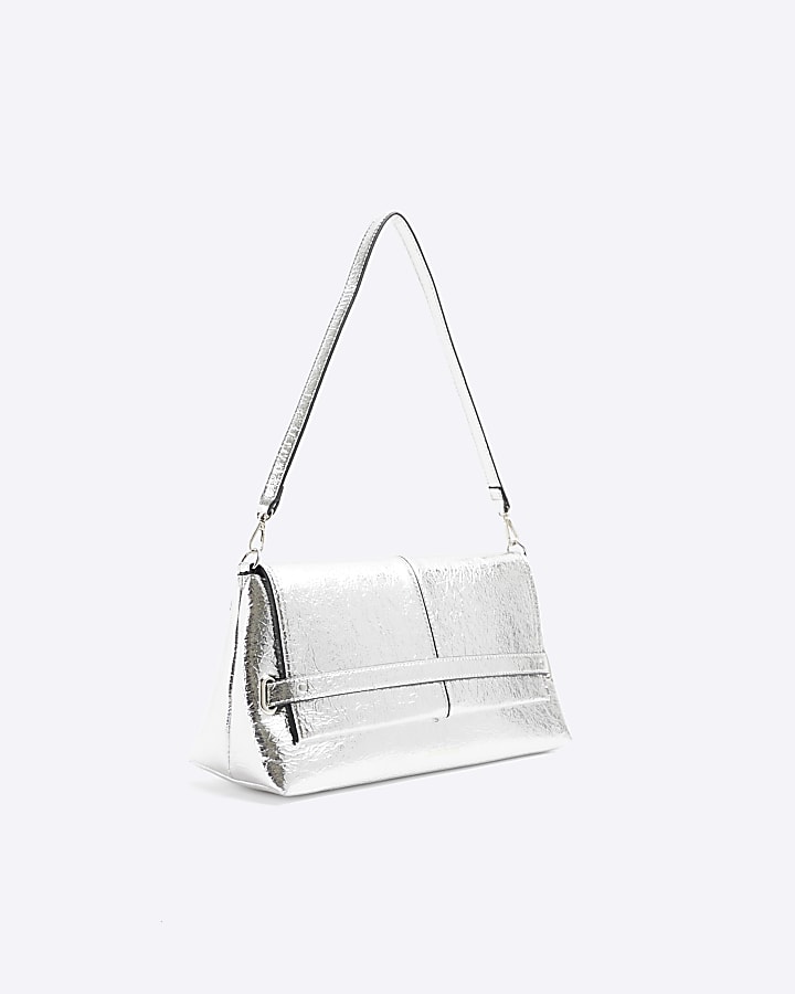 Silver fold over clutch bag