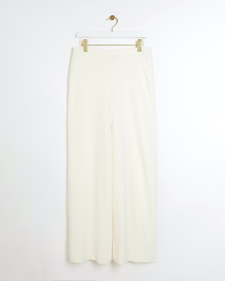 Cream stitched wide leg trousers