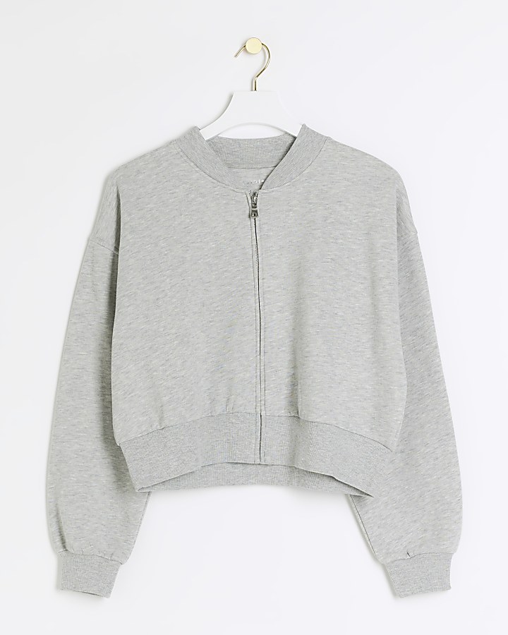 Grey Cropped Zip sweatshirt Bomber