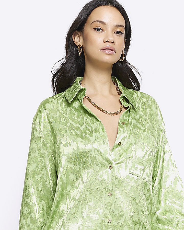 Green jacquard oversized shirt
