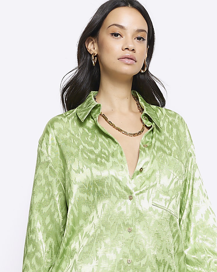 Green jacquard oversized shirt River Island