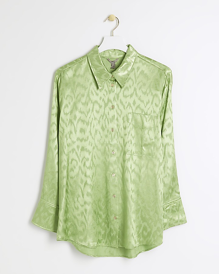 Green jacquard oversized shirt