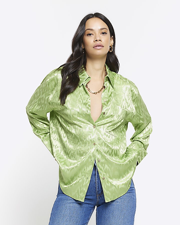 Green jacquard oversized shirt | River Island