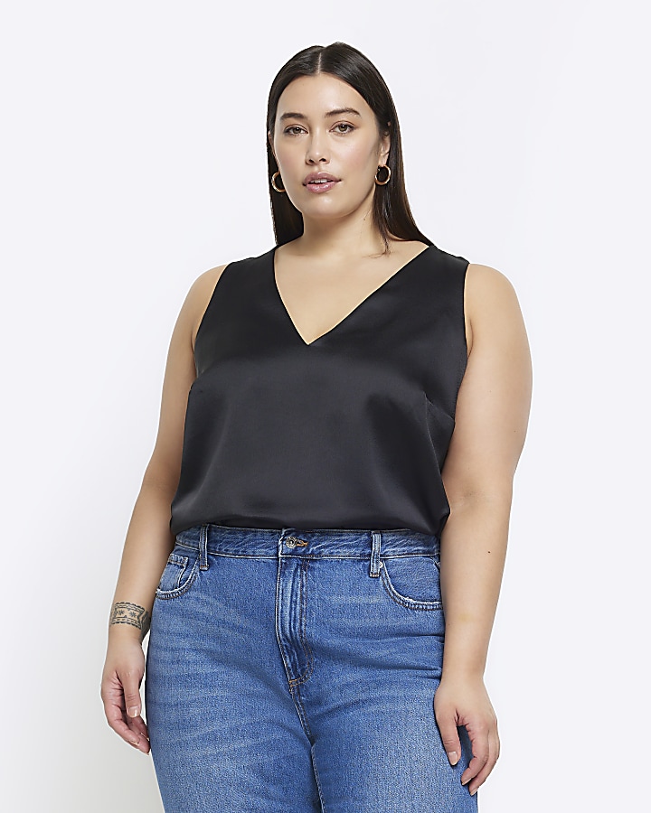 Plus black satin tank top