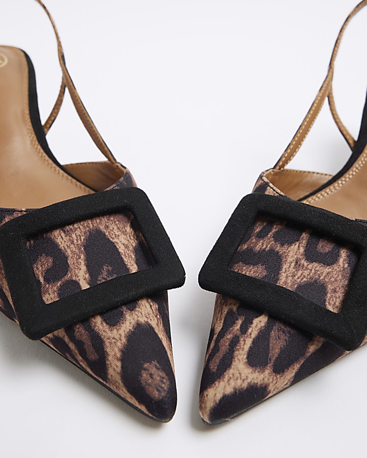 Brown Leopard Print Sling Back Court Shoes