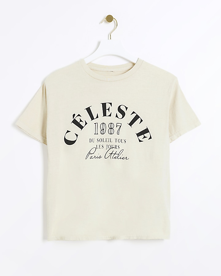 Cream graphic crop t-shirt