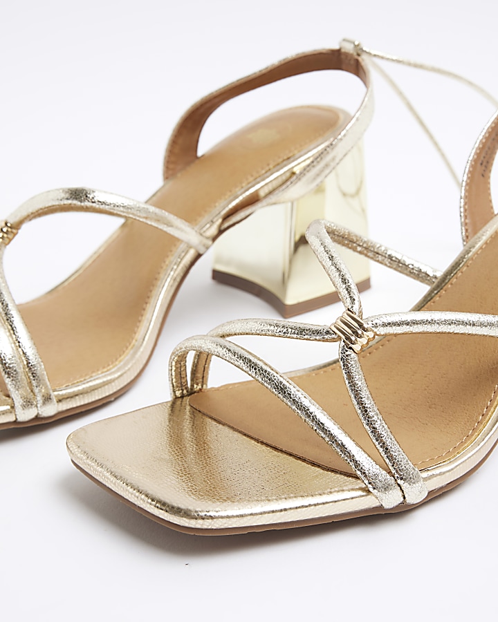 Gold tie up block heeled sandals