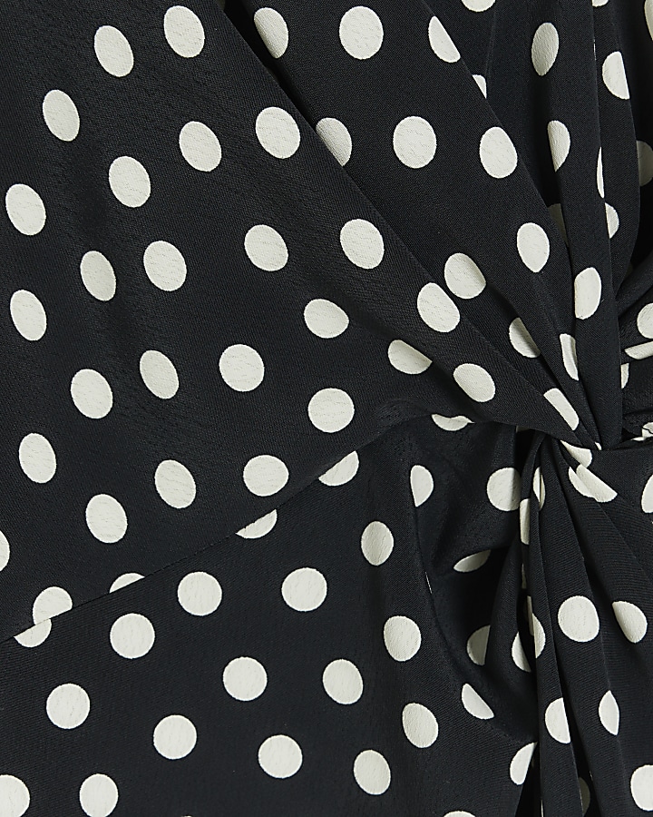 Black spot knot detail swing mini dress | River Island