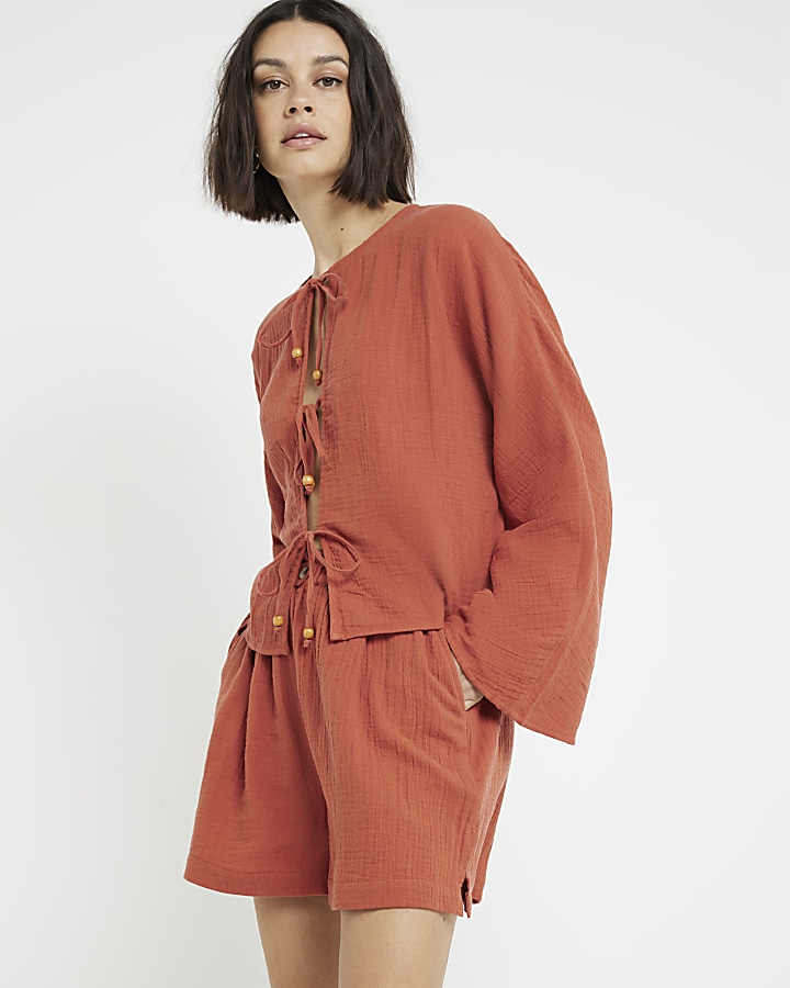 Rust textured shorts | River Island