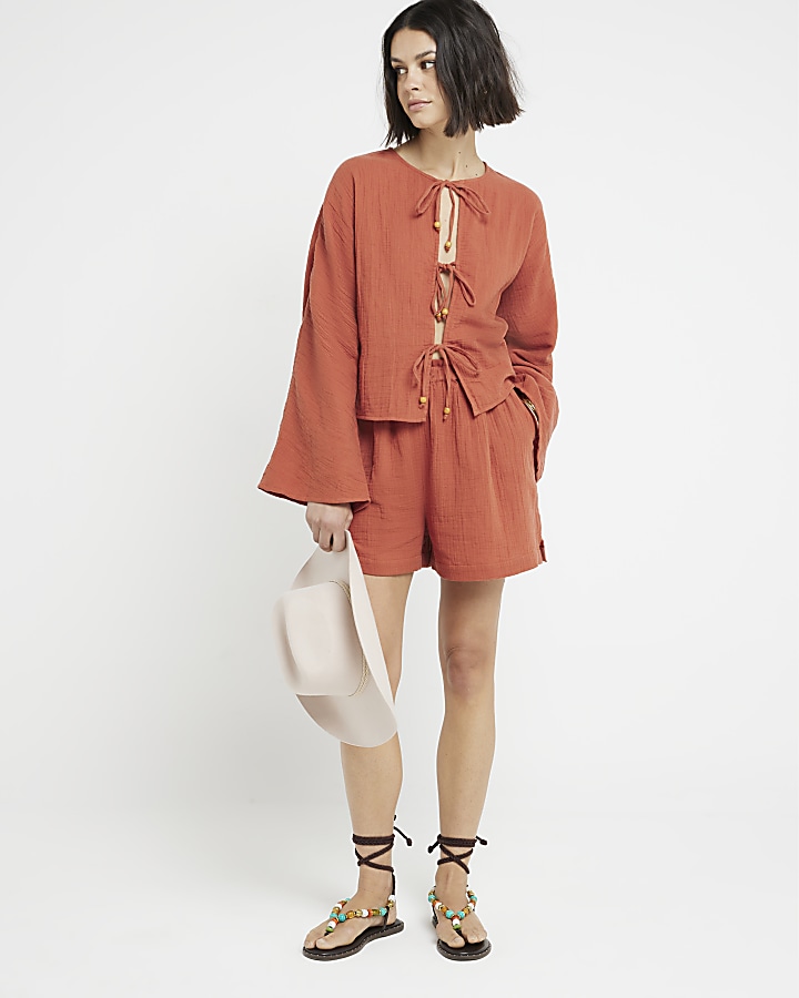 Rust textured shorts | River Island