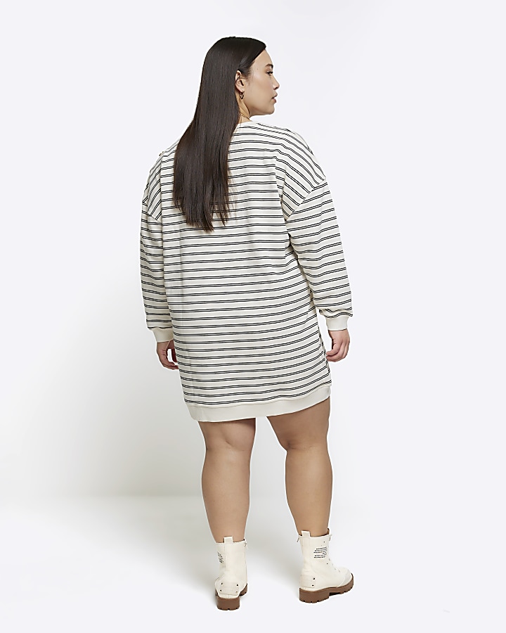 Plus cream stripe sweatshirt mini dress