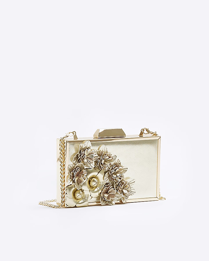 Gold Flower Detail Clutch Bag