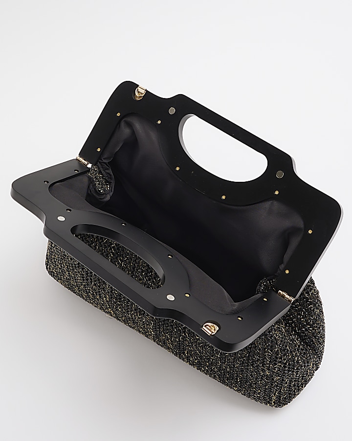 Black metallic raffia Clutch bag