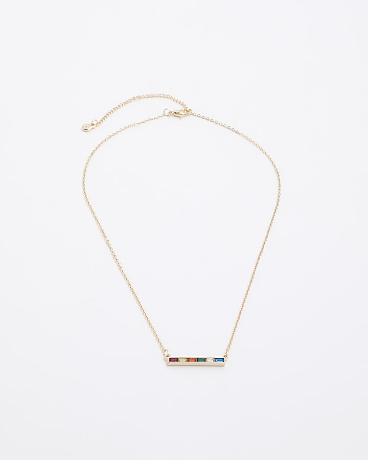 Gold diamante bar necklace