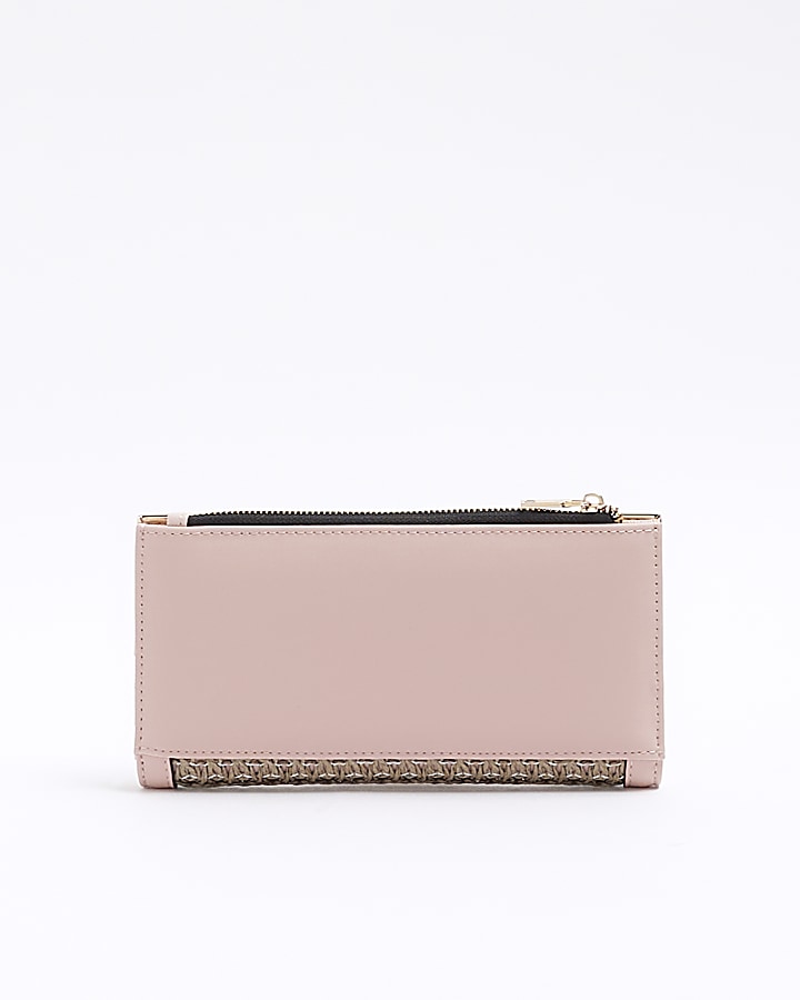 Pink stripe raffia purse
