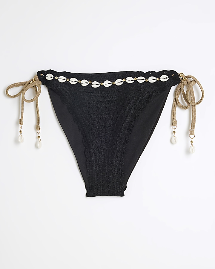 Black Crochet Tie Side Bikini Bottoms