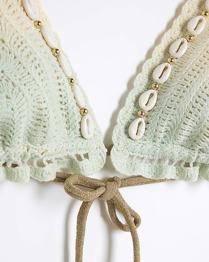 Cream Ombre Crochet Shell Bikini Top