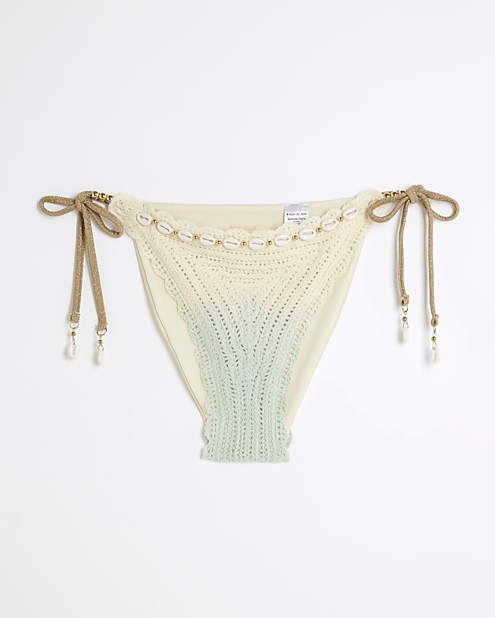 Cream Ombre Crochet Tie Side Bikini Bottoms