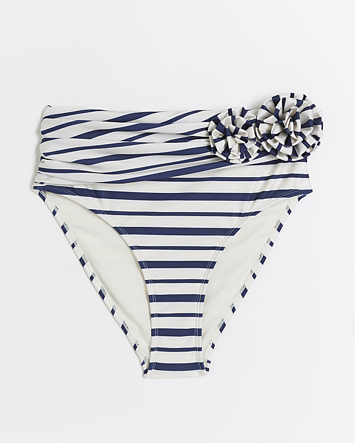 White Stripe Corsage Bikini Bottoms