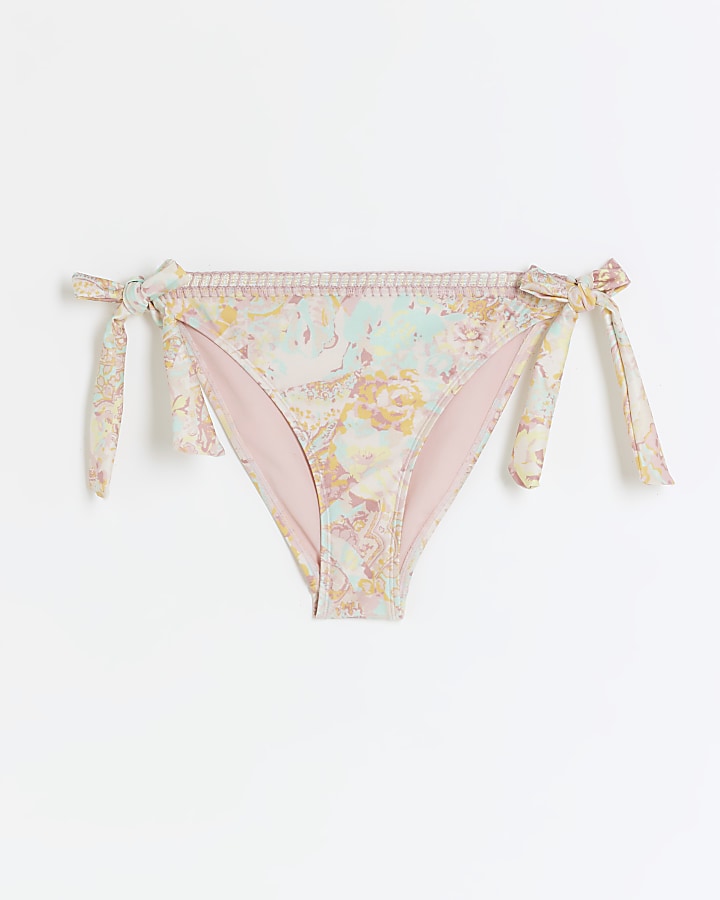 Pink floral tie side bikini bottoms