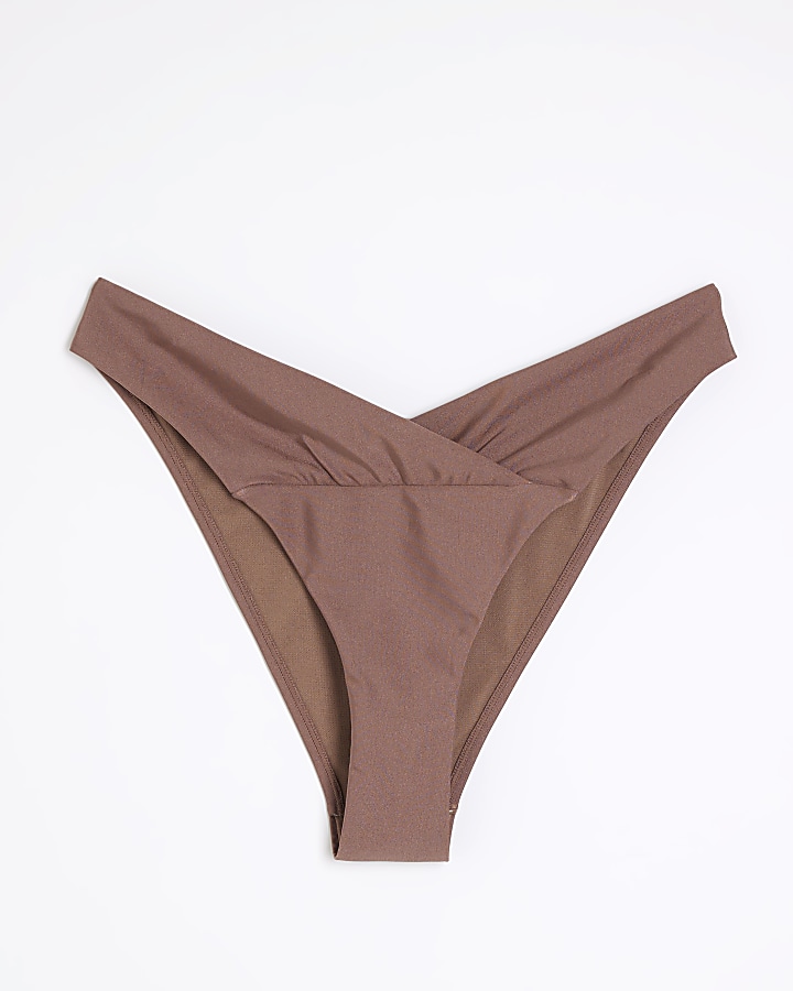 Brown low waist v front bikini bottoms