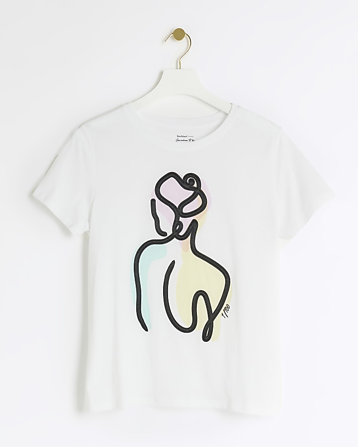White linear graphic t-shirt