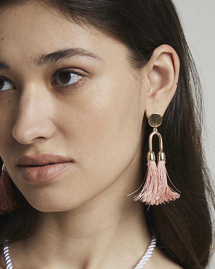 Pink Double Tassel Earrings