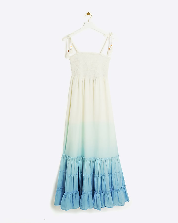 Blue ombre shirred beach maxi dress