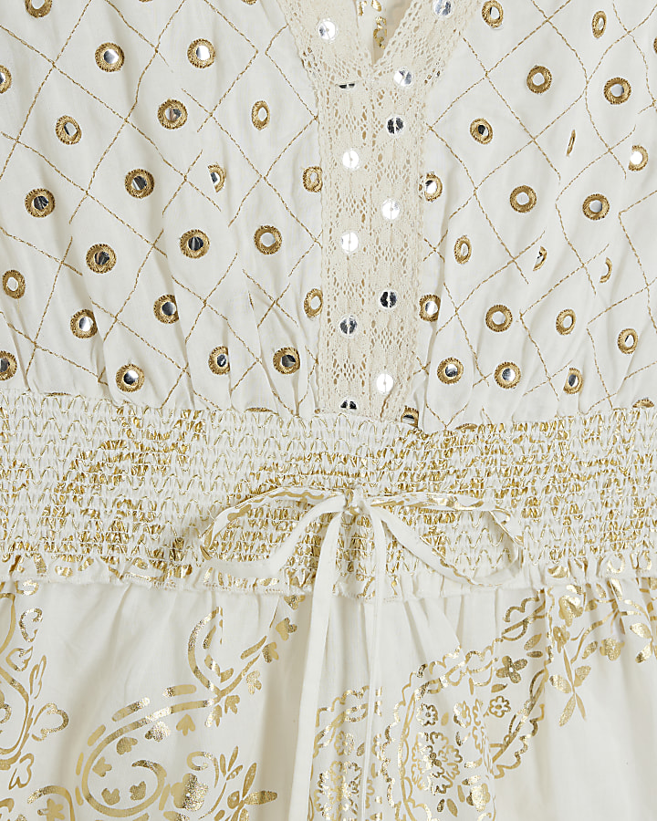 Cream paisley embellished playsuit River Island