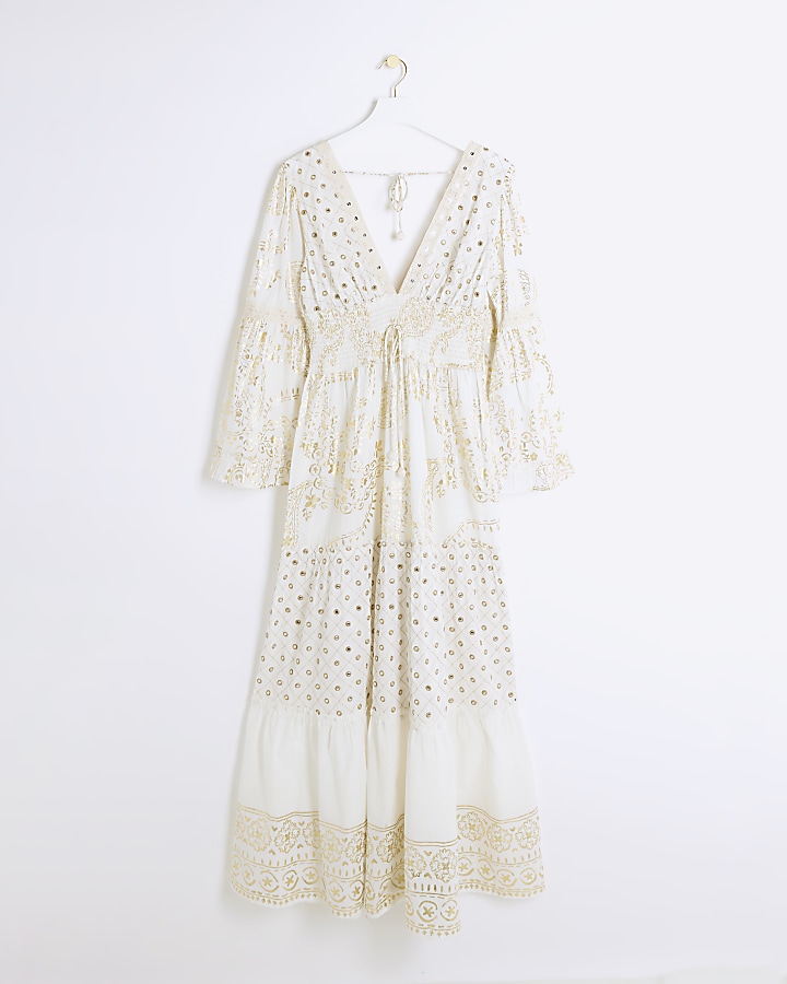 Cream paisley embellished beach maxi dress