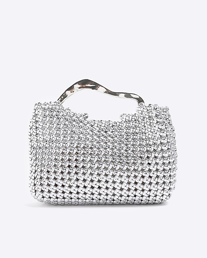 Silver woven hardware handle handbag