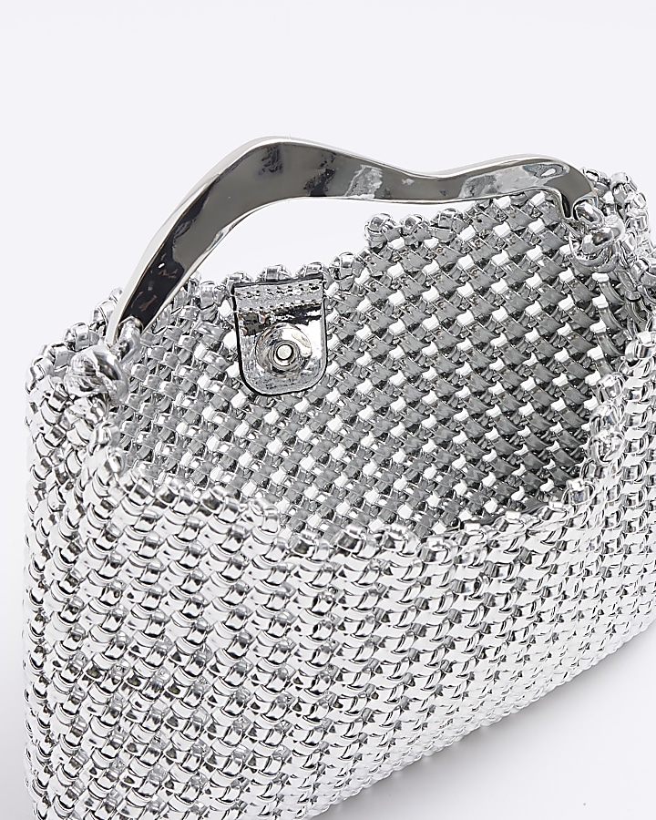 Silver woven hardware handle handbag