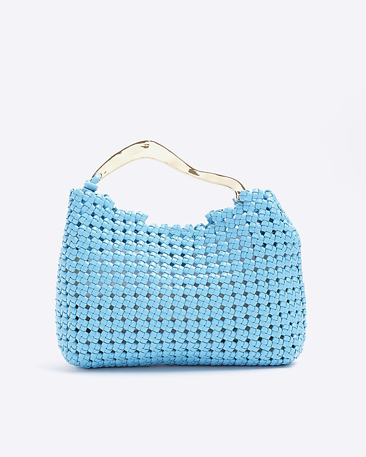 Blue woven hardware handle handbag