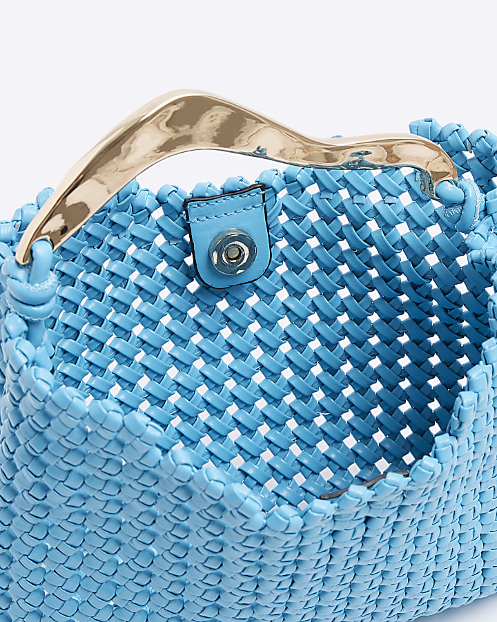 Blue woven hardware handle handbag