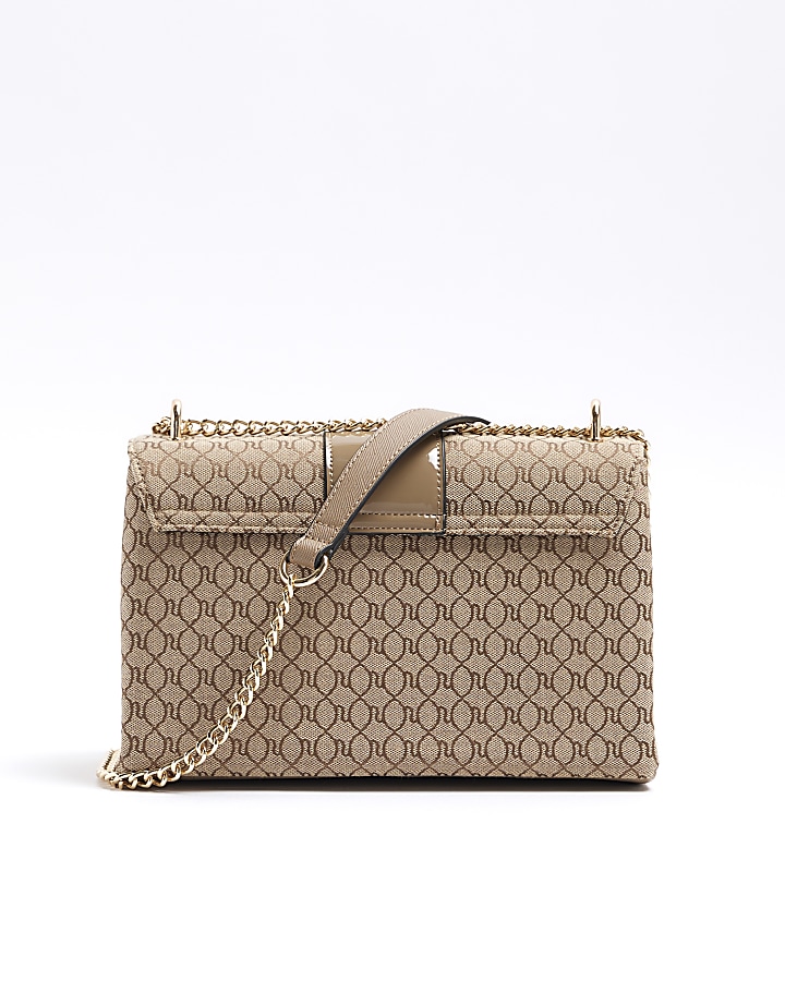 Brown jacquard shoulder bag River Island