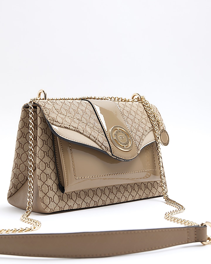 Brown jacquard shoulder bag River Island