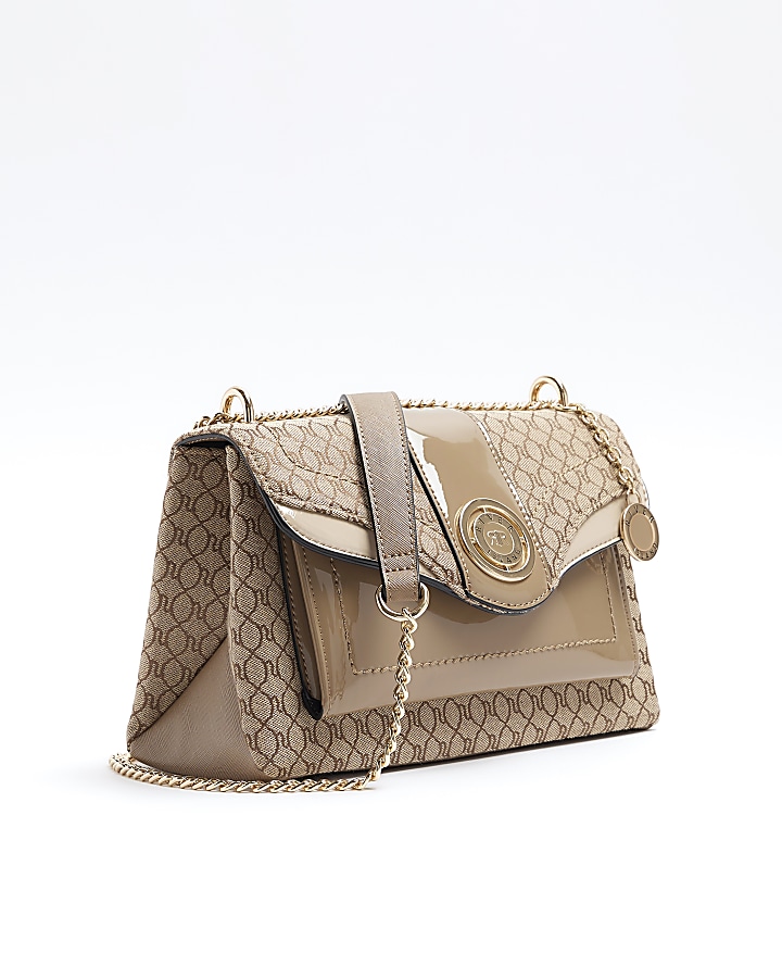 Brown jacquard shoulder bag River Island