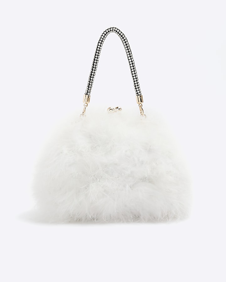 White feather cross body bag